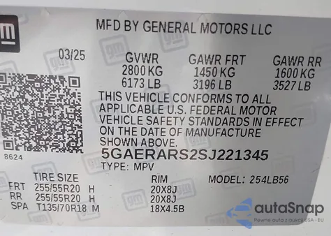 2025 Buick Enclave Preferred Fwd из США, поврежденный, VIN 5GAERARS2SJ221345